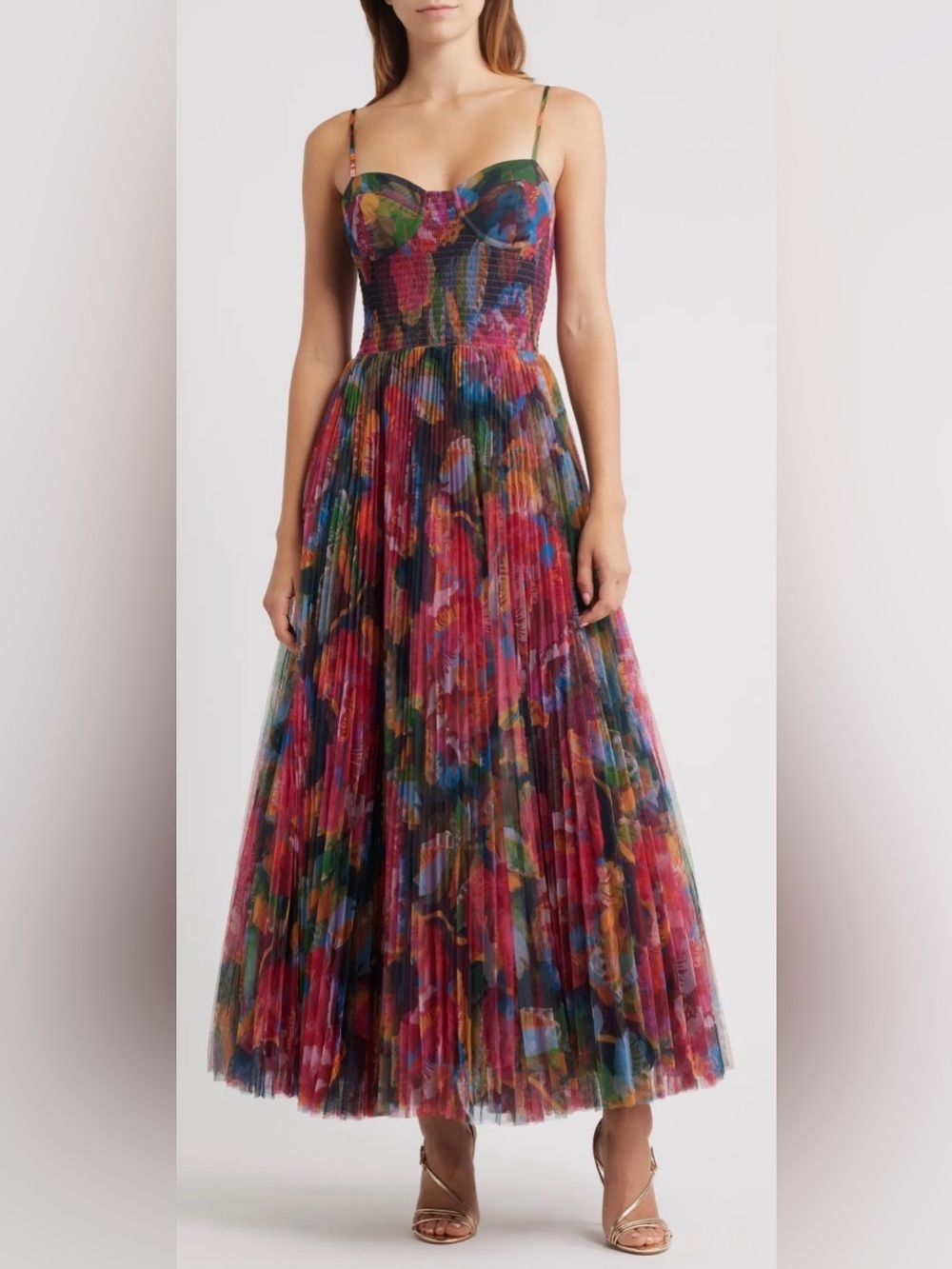 Hutch Multicolor Floral Pleated Midi Dress